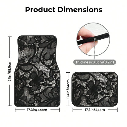 4pcs Black Lace Pattern Car Floor Mats| Stylish, Easy To Clean, Universal Fit For All Vehicle Models, Durable Polyester Fiber, Long Lasting Protection, Enhances Driving Pleasure, Perfect Gift For