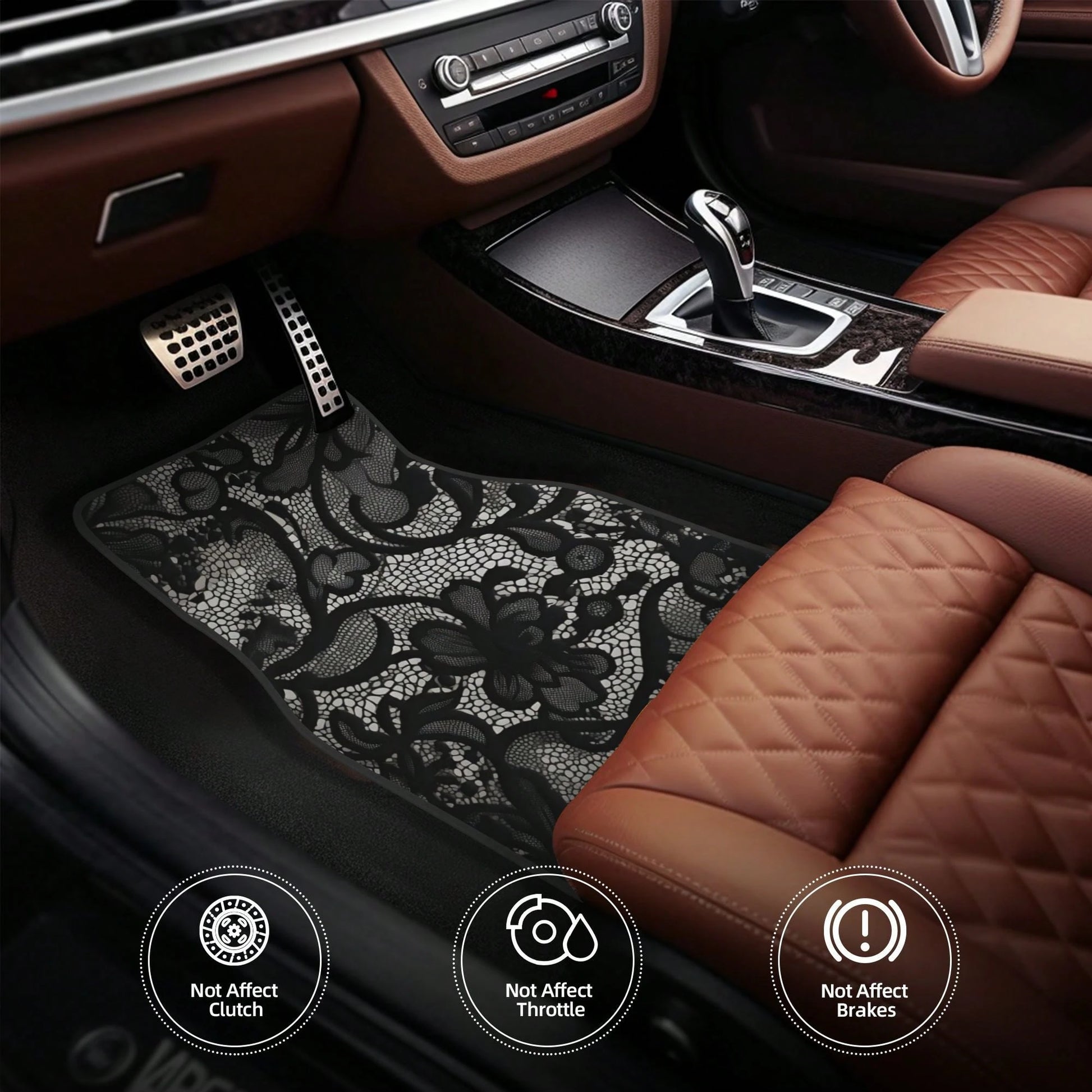 4pcs Black Lace Pattern Car Floor Mats| Stylish, Easy To Clean, Universal Fit For All Vehicle Models, Durable Polyester Fiber, Long Lasting Protection, Enhances Driving Pleasure, Perfect Gift For