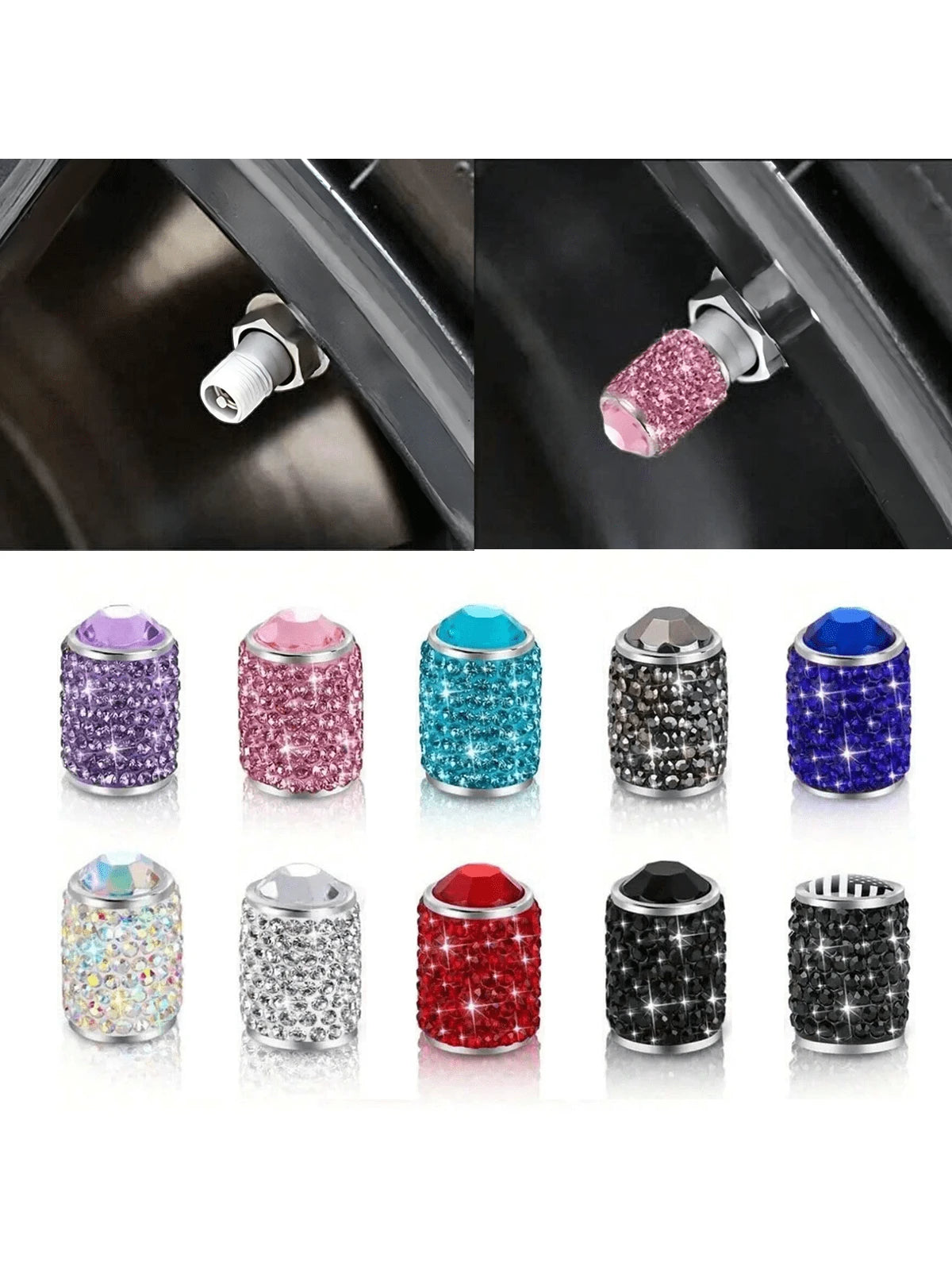 4pcs Bling Tire Stem Valve Caps, Crystal Tire Caps, Shinny Rhinestone Universal Car Tire Valve Caps For Car SUV Motorcycle Bicycle Truck