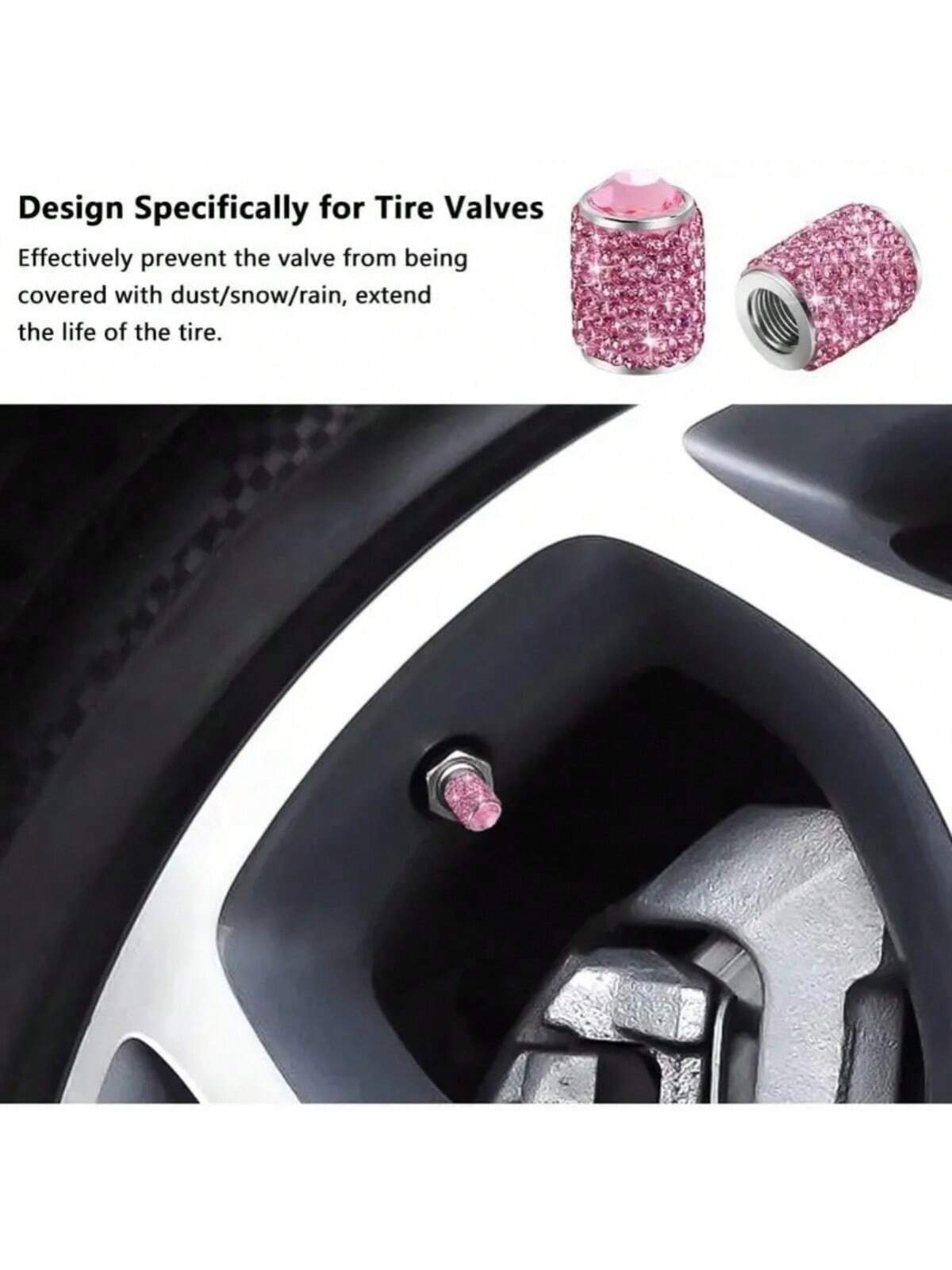 4pcs Bling Tire Stem Valve Caps, Crystal Tire Caps, Shinny Rhinestone Universal Car Tire Valve Caps For Car SUV Motorcycle Bicycle Truck