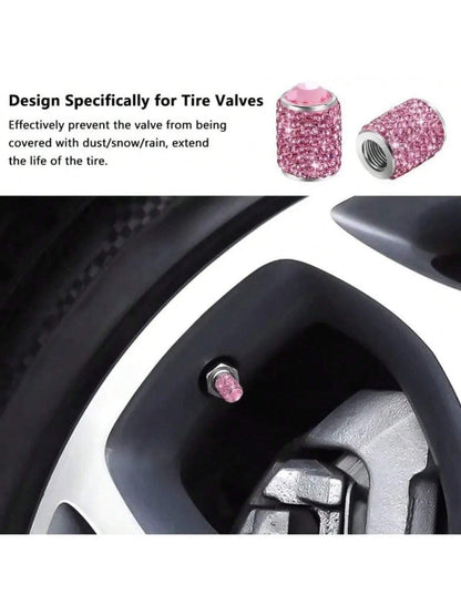 4pcs Bling Tire Stem Valve Caps, Crystal Tire Caps, Shinny Rhinestone Universal Car Tire Valve Caps For Car SUV Motorcycle Bicycle Truck