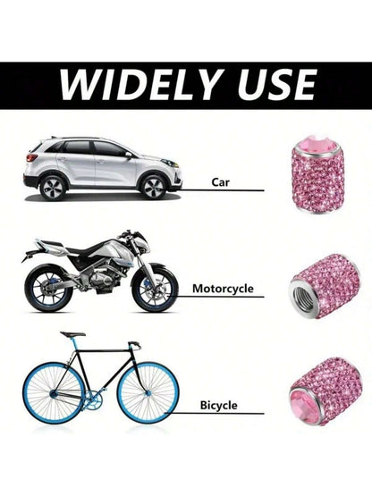 4pcs Bling Tire Stem Valve Caps, Crystal Tire Caps, Shinny Rhinestone Universal Car Tire Valve Caps For Car SUV Motorcycle Bicycle Truck