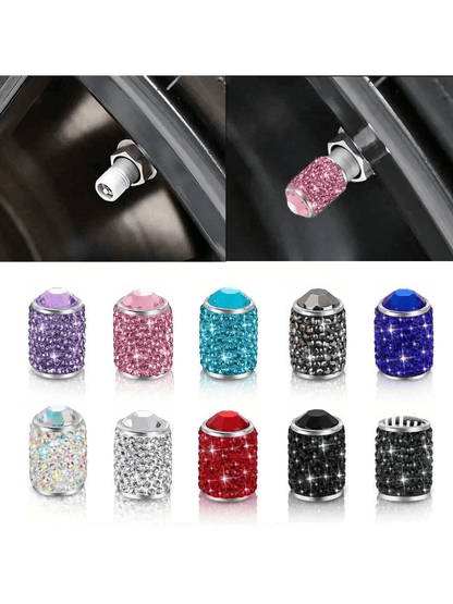 4pcs Bling Tire Stem Valve Caps, Crystal Tire Caps, Shinny Rhinestone Universal Car Tire Valve Caps For Car SUV Motorcycle Bicycle Truck