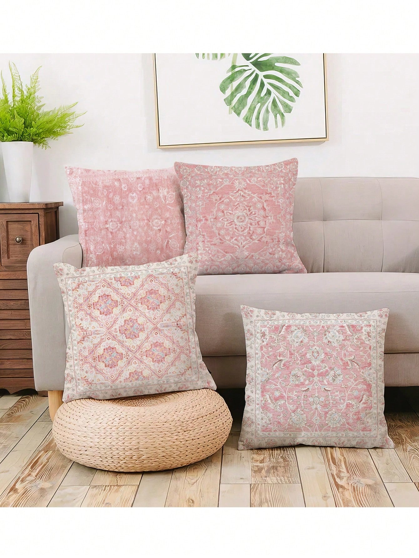 4pcs Bohemian Vintage Style Polyester Short Plush Cushion Cover, Sofa Pillowcase