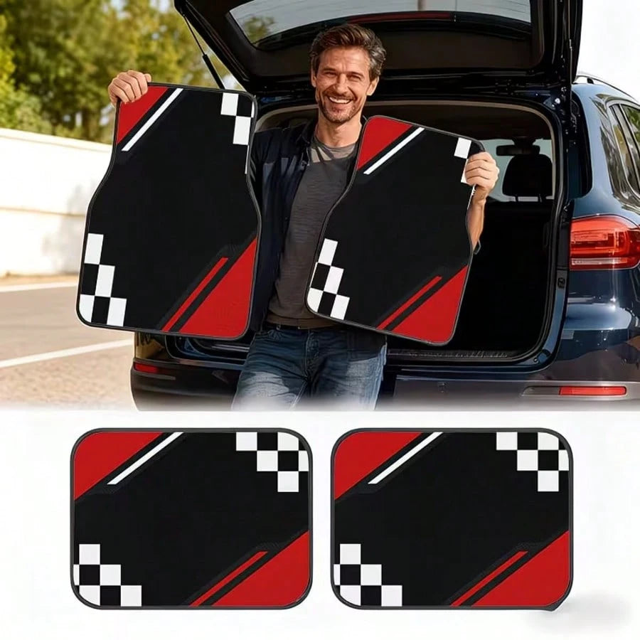 4pcs Car Floor Mats, Available In Multiple Sizes, Polyester Lining, Dynamic Personalized Design, Suitable For Daily Travel And Cargo Storage, Compatible With Trucks/Sedans/SUVs, Ideal For Holidays/Gif