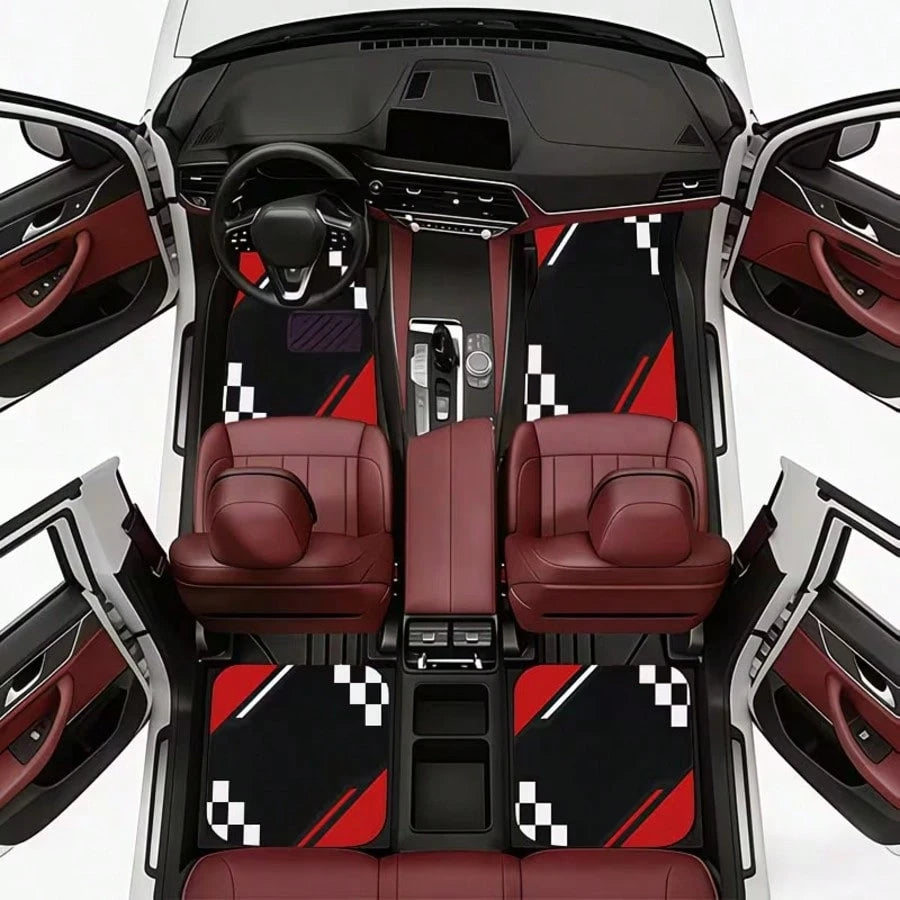 4pcs Car Floor Mats, Available In Multiple Sizes, Polyester Lining, Dynamic Personalized Design, Suitable For Daily Travel And Cargo Storage, Compatible With Trucks/Sedans/SUVs, Ideal For Holidays/Gif