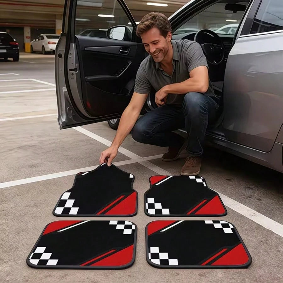 4pcs Car Floor Mats, Available In Multiple Sizes, Polyester Lining, Dynamic Personalized Design, Suitable For Daily Travel And Cargo Storage, Compatible With Trucks/Sedans/SUVs, Ideal For Holidays/Gif