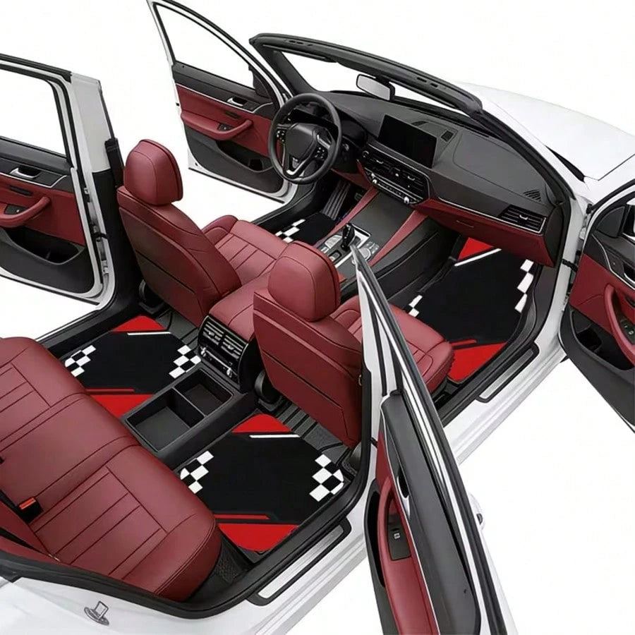 4pcs Car Floor Mats, Available In Multiple Sizes, Polyester Lining, Dynamic Personalized Design, Suitable For Daily Travel And Cargo Storage, Compatible With Trucks/Sedans/SUVs, Ideal For Holidays/Gif