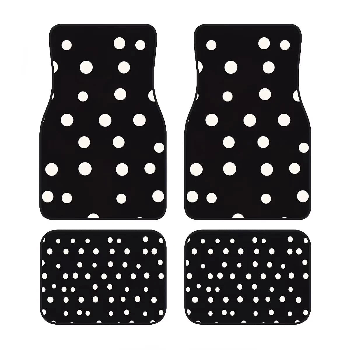 4pcs Car Floor Mats, Black & White Polka Dot Design, Made Of Polyester Fiber, All-Weather Applicable, Suitable For Trucks, Sedans And SUVs Interior Accessories, Ideal Gift For Car Enthusiasts
