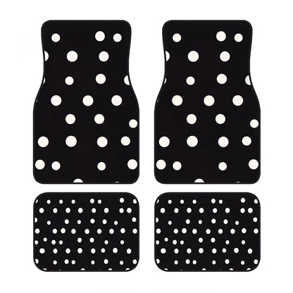 4pcs Car Floor Mats, Black & White Polka Dot Design, Made Of Polyester Fiber, All-Weather Applicable, Suitable For Trucks, Sedans And SUVs Interior Accessories, Ideal Gift For Car Enthusiasts