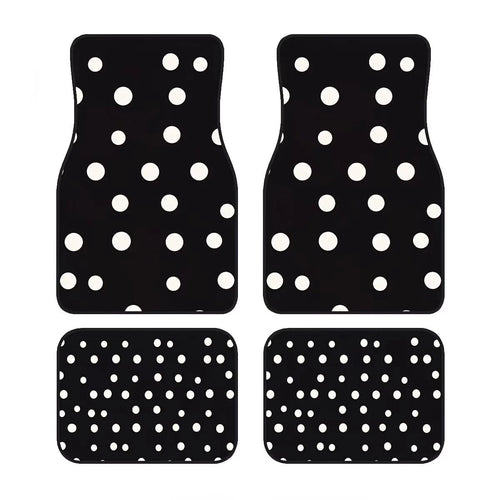 4pcs Car Floor Mats, Black & White Polka Dot Design, Made Of Polyester Fiber, All-Weather Applicable, Suitable For Trucks, Sedans And SUVs Interior Accessories, Ideal Gift For Car Enthusiasts