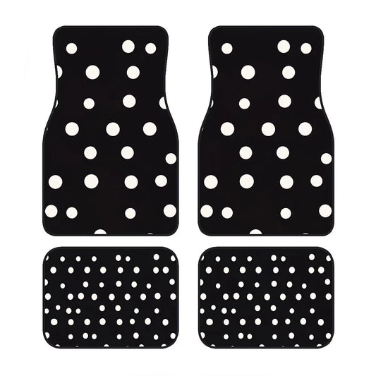 4pcs Car Floor Mats, Black & White Polka Dot Design, Made Of Polyester Fiber, All-Weather Applicable, Suitable For Trucks, Sedans And SUVs Interior Accessories, Ideal Gift For Car Enthusiasts