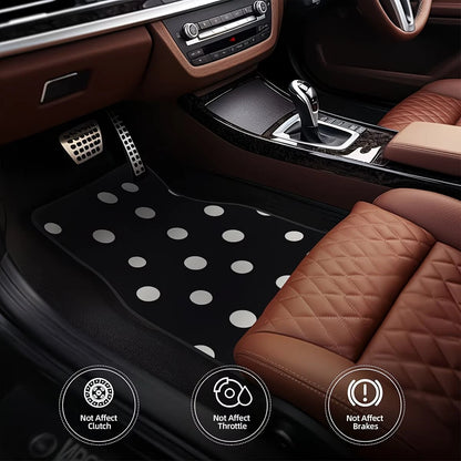 4pcs Car Floor Mats, Black & White Polka Dot Design, Made Of Polyester Fiber, All-Weather Applicable, Suitable For Trucks, Sedans And SUVs Interior Accessories, Ideal Gift For Car Enthusiasts