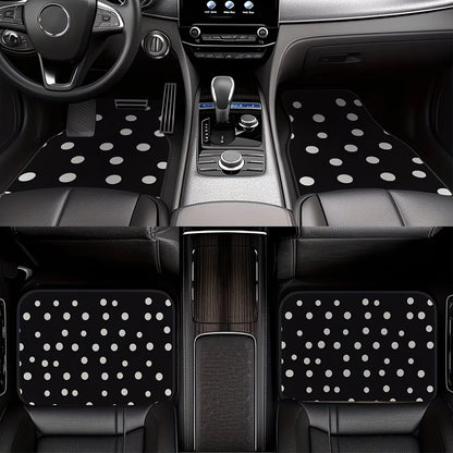 4pcs Car Floor Mats, Black & White Polka Dot Design, Made Of Polyester Fiber, All-Weather Applicable, Suitable For Trucks, Sedans And SUVs Interior Accessories, Ideal Gift For Car Enthusiasts