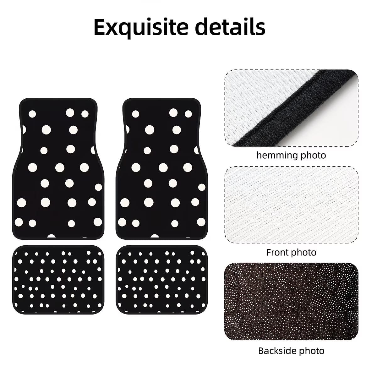 4pcs Car Floor Mats, Black & White Polka Dot Design, Made Of Polyester Fiber, All-Weather Applicable, Suitable For Trucks, Sedans And SUVs Interior Accessories, Ideal Gift For Car Enthusiasts