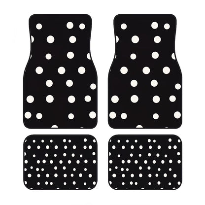 4pcs Car Floor Mats, Black & White Polka Dot Design, Made Of Polyester Fiber, All-Weather Applicable, Suitable For Trucks, Sedans And SUVs Interior Accessories, Ideal Gift For Car Enthusiasts