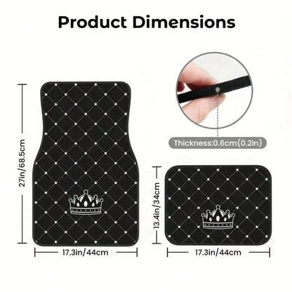 4pcs Car Floor Mats- Crown Printed Carpets, Non-Leather Material, Universal Fit Polyester Fiber Front & Rear Seat Car Mats- Suitable For Sedans, Coupes, SUVs, All-Weather Vehicle Interior Decors, Ca