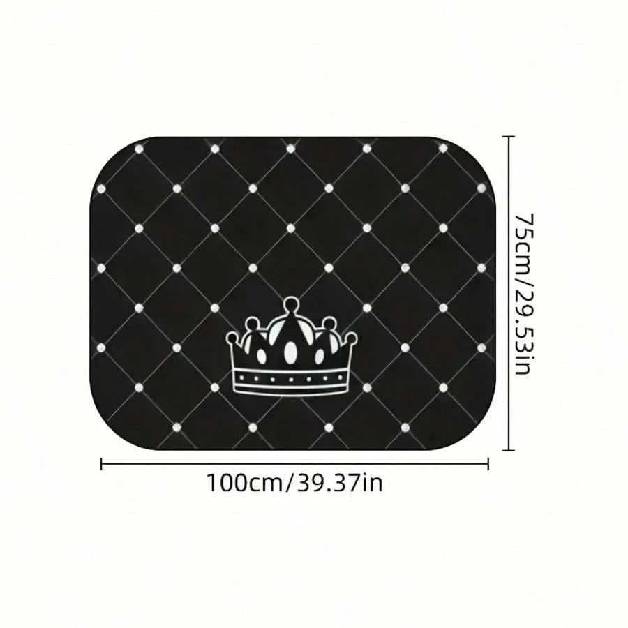 4pcs Car Floor Mats- Crown Printed Carpets, Non-Leather Material, Universal Fit Polyester Fiber Front & Rear Seat Car Mats- Suitable For Sedans, Coupes, SUVs, All-Weather Vehicle Interior Decors, Ca