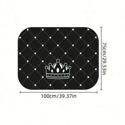 4pcs Car Floor Mats- Crown Printed Carpets, Non-Leather Material, Universal Fit Polyester Fiber Front & Rear Seat Car Mats- Suitable For Sedans, Coupes, SUVs, All-Weather Vehicle Interior Decors, Ca