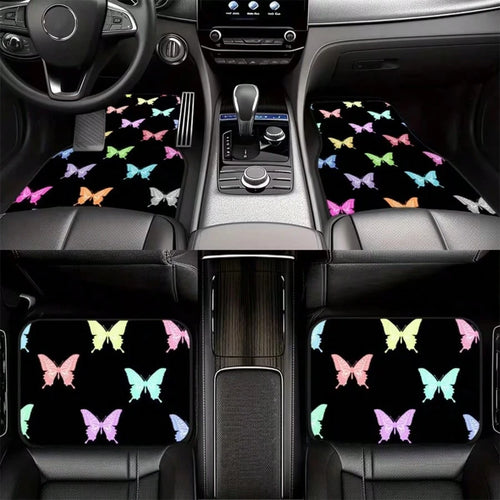 4pcs Colorful Butterfly Printed Car Floor Mats, Durable Polyester, Suitable For Trucks And SUVs, Ideal Gift, Car Interior Decor, Fun Design, Wear-Resistant And Anti-Slip, Perfect Gift For Halloween, C