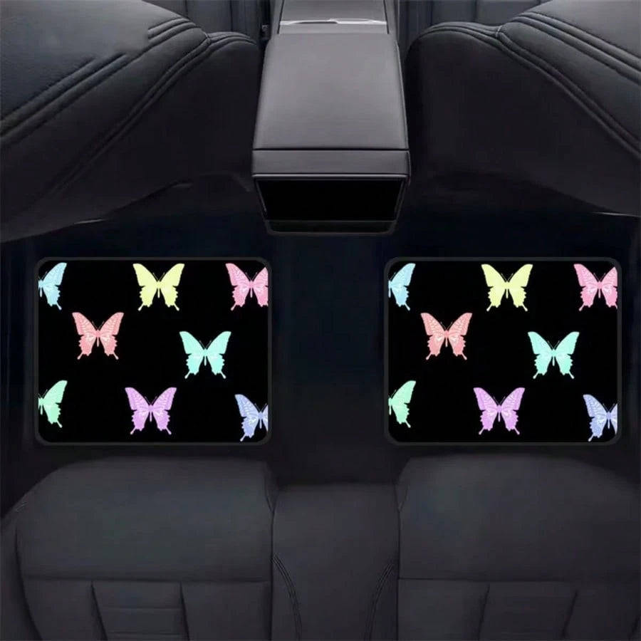 4pcs Colorful Butterfly Printed Car Floor Mats, Durable Polyester, Suitable For Trucks And SUVs, Ideal Gift, Car Interior Decor, Fun Design, Wear-Resistant And Anti-Slip, Perfect Gift For Halloween, C