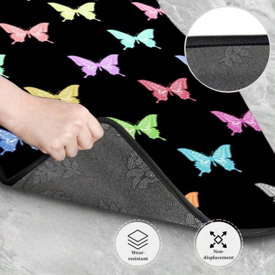 4pcs Colorful Butterfly Printed Car Floor Mats, Durable Polyester, Suitable For Trucks And SUVs, Ideal Gift, Car Interior Decor, Fun Design, Wear-Resistant And Anti-Slip, Perfect Gift For Halloween, C