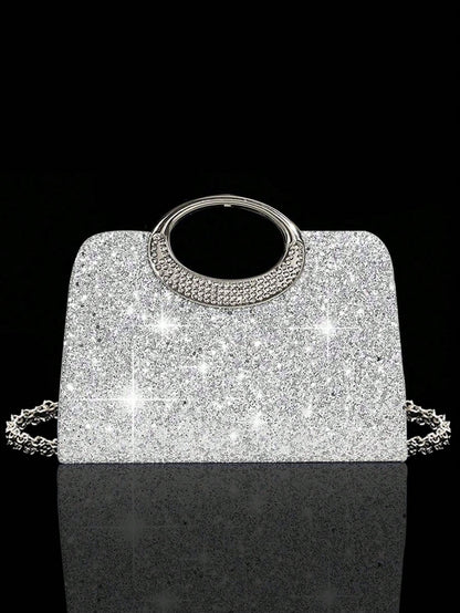 4pcs Crystal Jewelry Set, Including Necklace, Earrings And Bracelet, With Luxury Sparkling Crystal Clutch Bag, Suitable For Formal Evening Dress, Party, Birthday, Wedding, Perfect Match For Bridal Par