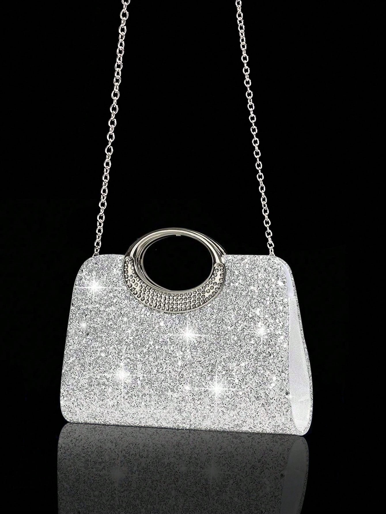 4pcs Crystal Jewelry Set, Including Necklace, Earrings And Bracelet, With Luxury Sparkling Crystal Clutch Bag, Suitable For Formal Evening Dress, Party, Birthday, Wedding, Perfect Match For Bridal Par