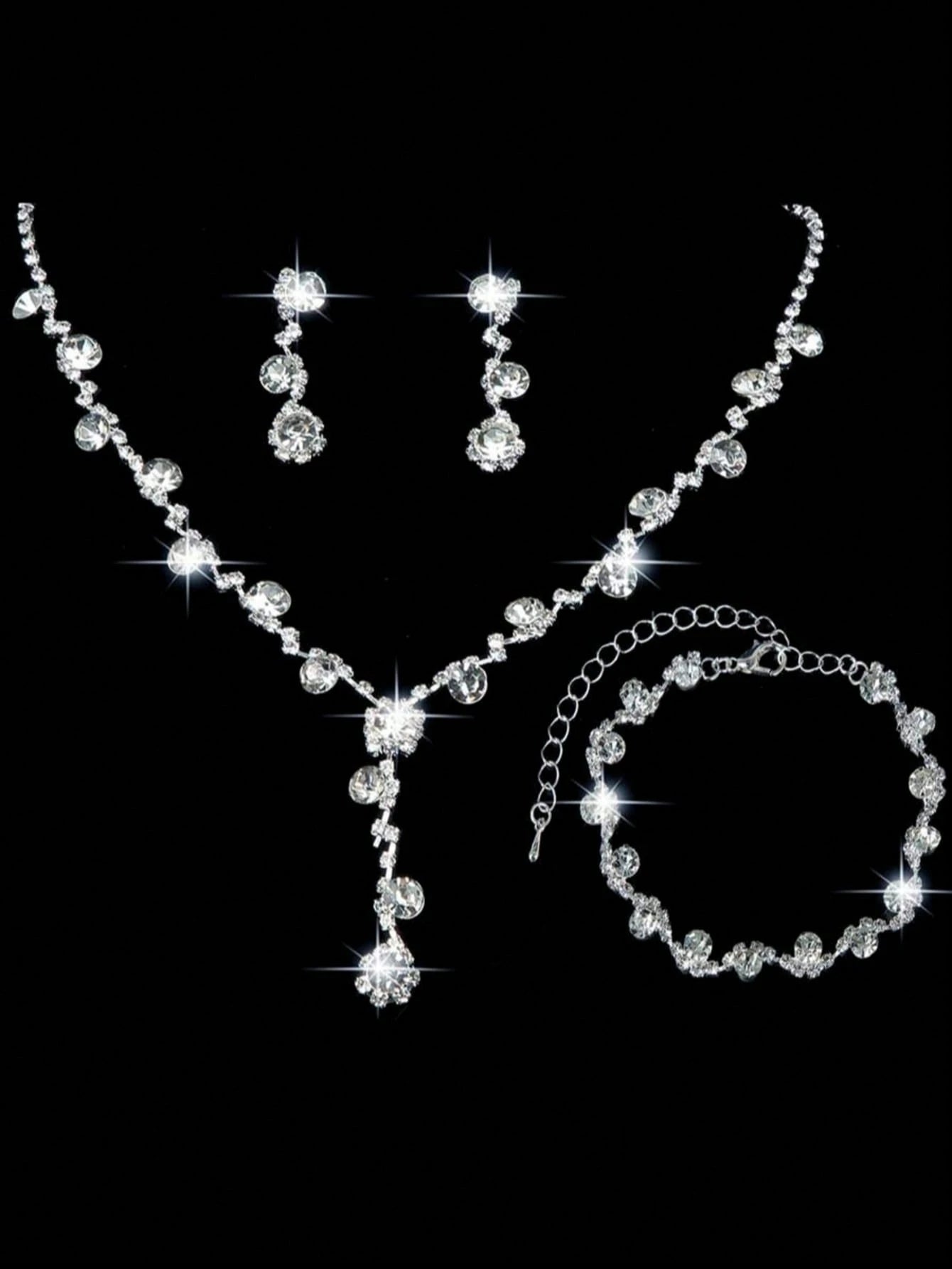 4pcs Crystal Jewelry Set, Including Necklace, Earrings And Bracelet, With Luxury Sparkling Crystal Clutch Bag, Suitable For Formal Evening Dress, Party, Birthday, Wedding, Perfect Match For Bridal Par