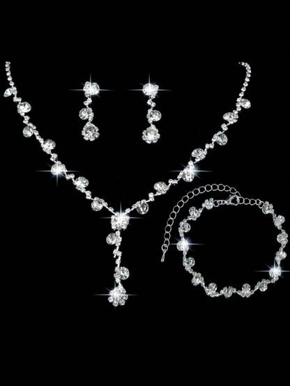 4pcs Crystal Jewelry Set, Including Necklace, Earrings And Bracelet, With Luxury Sparkling Crystal Clutch Bag, Suitable For Formal Evening Dress, Party, Birthday, Wedding, Perfect Match For Bridal Par