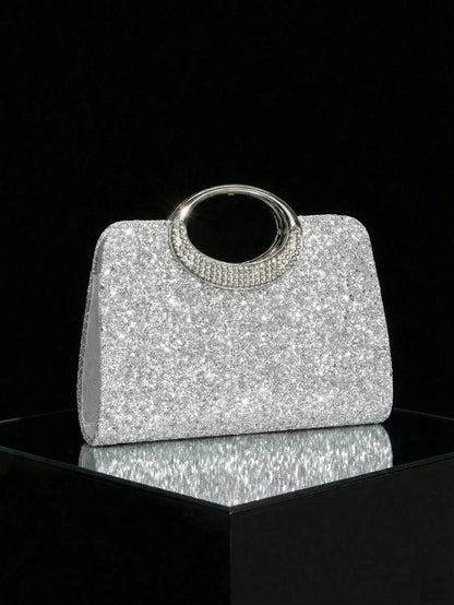 4pcs Crystal Jewelry Set, Including Necklace, Earrings And Bracelet, With Luxury Sparkling Crystal Clutch Bag, Suitable For Formal Evening Dress, Party, Birthday, Wedding, Perfect Match For Bridal Par
