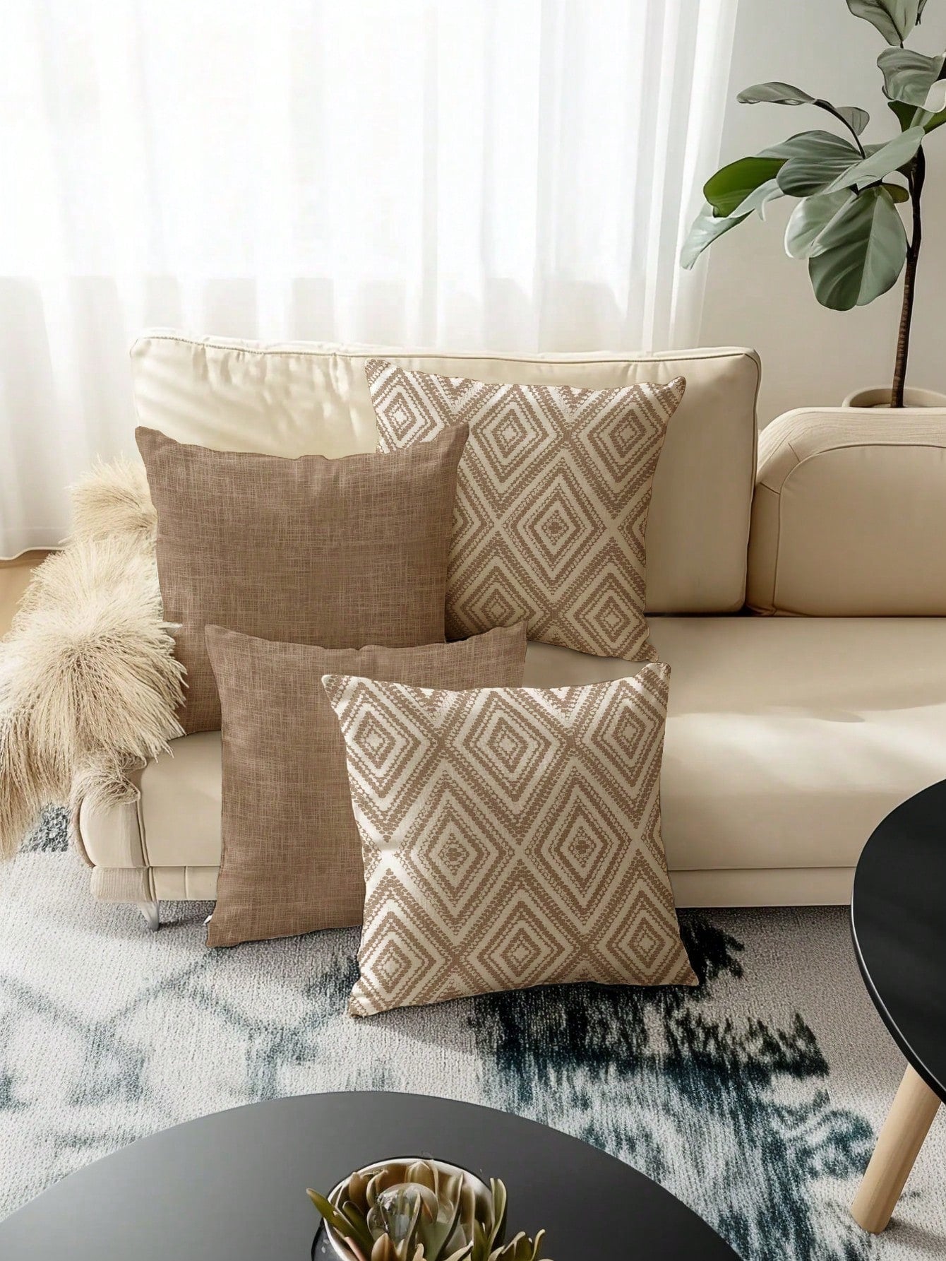4pcs Decorative Throw Pillow Covers, Geometric Pattern, 100% Hypoallergenic Polyester Fiber Cushion Covers, Vintage Linen Material, Hidden Zipper, Machine Washable, Minimalist Stylish Line Design, Zip