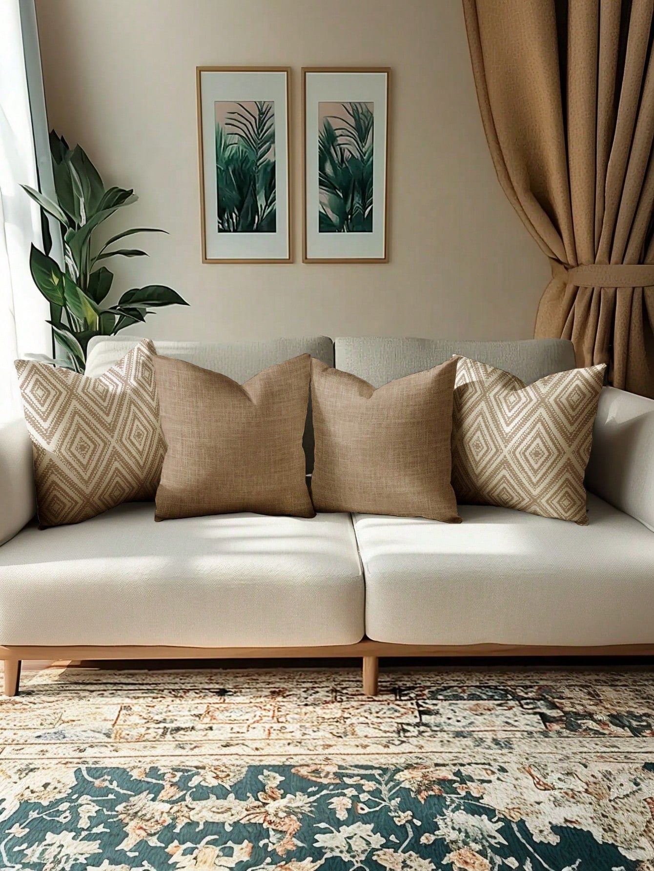 4pcs Decorative Throw Pillow Covers, Geometric Pattern, 100% Hypoallergenic Polyester Fiber Cushion Covers, Vintage Linen Material, Hidden Zipper, Machine Washable, Minimalist Stylish Line Design, Zip