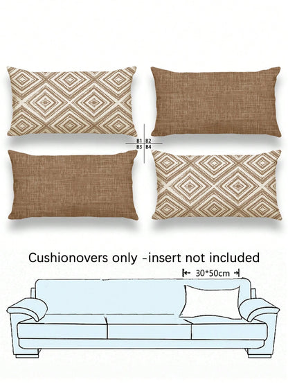 4pcs Decorative Throw Pillow Covers, Geometric Pattern, 100% Hypoallergenic Polyester Fiber Cushion Covers, Vintage Linen Material, Hidden Zipper, Machine Washable, Minimalist Stylish Line Design, Zip