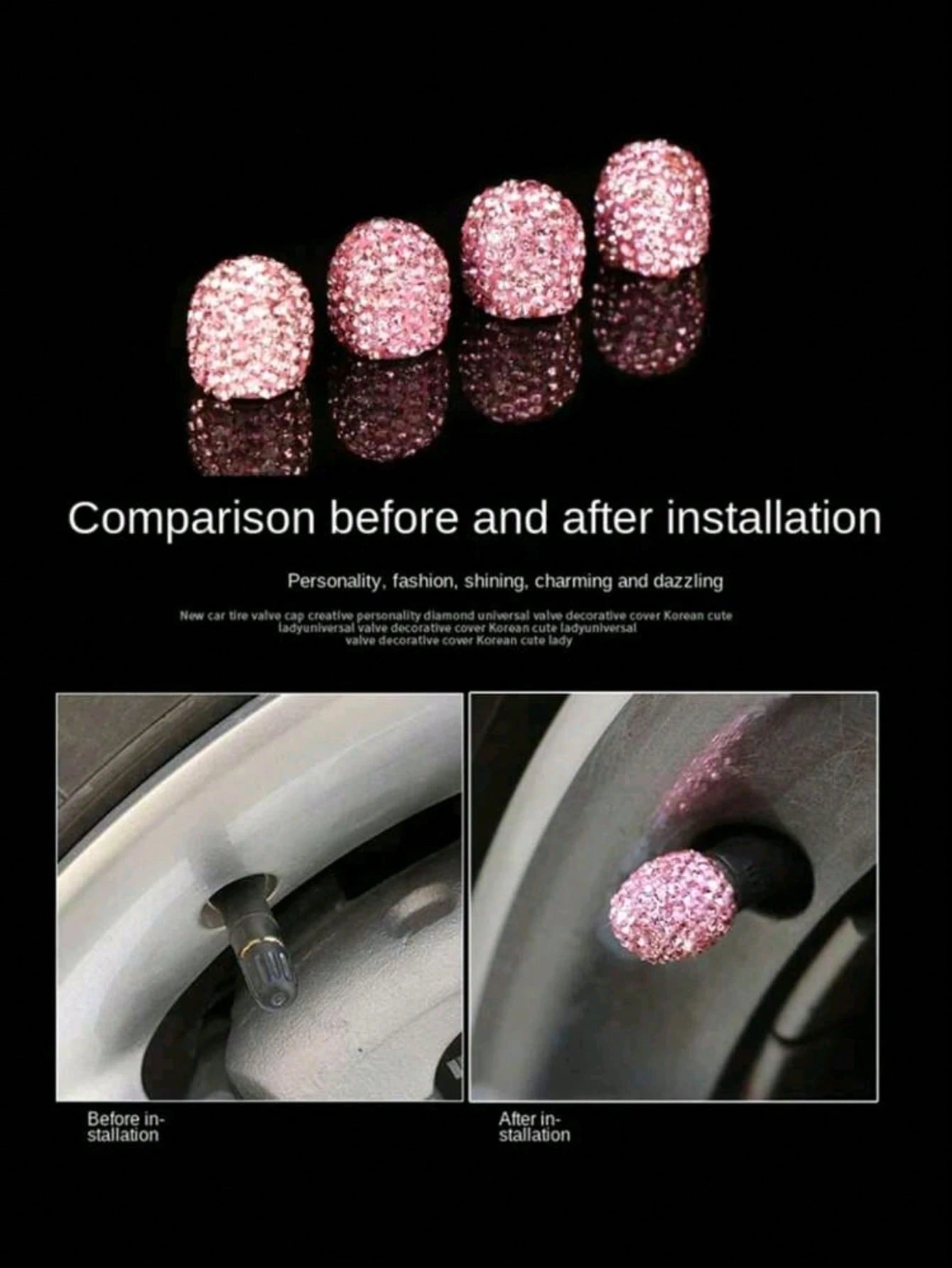 4pcs Diamond Studded Tire Valve Caps Universal Bling Car/Auto Wheel Tire Valve Stem Covers