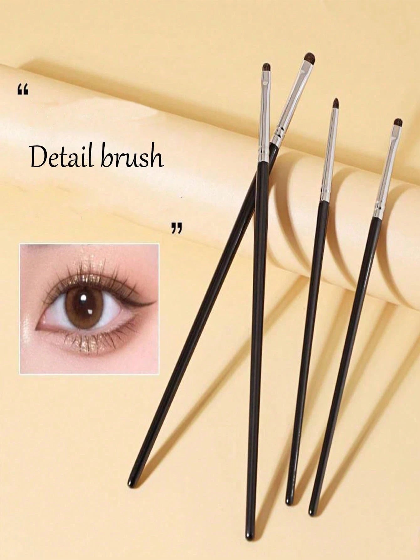 4pcs Eyeshadow & Eyeliner Detail Brush Set, Includes Angled Eyeliner Brush, Ultra-Fine Eyeliner Brush And Eyebrow Brush, Suitable For Eyebrows, Eyeliner And Eyeshadow, Easily Create Charming Eye Makeu