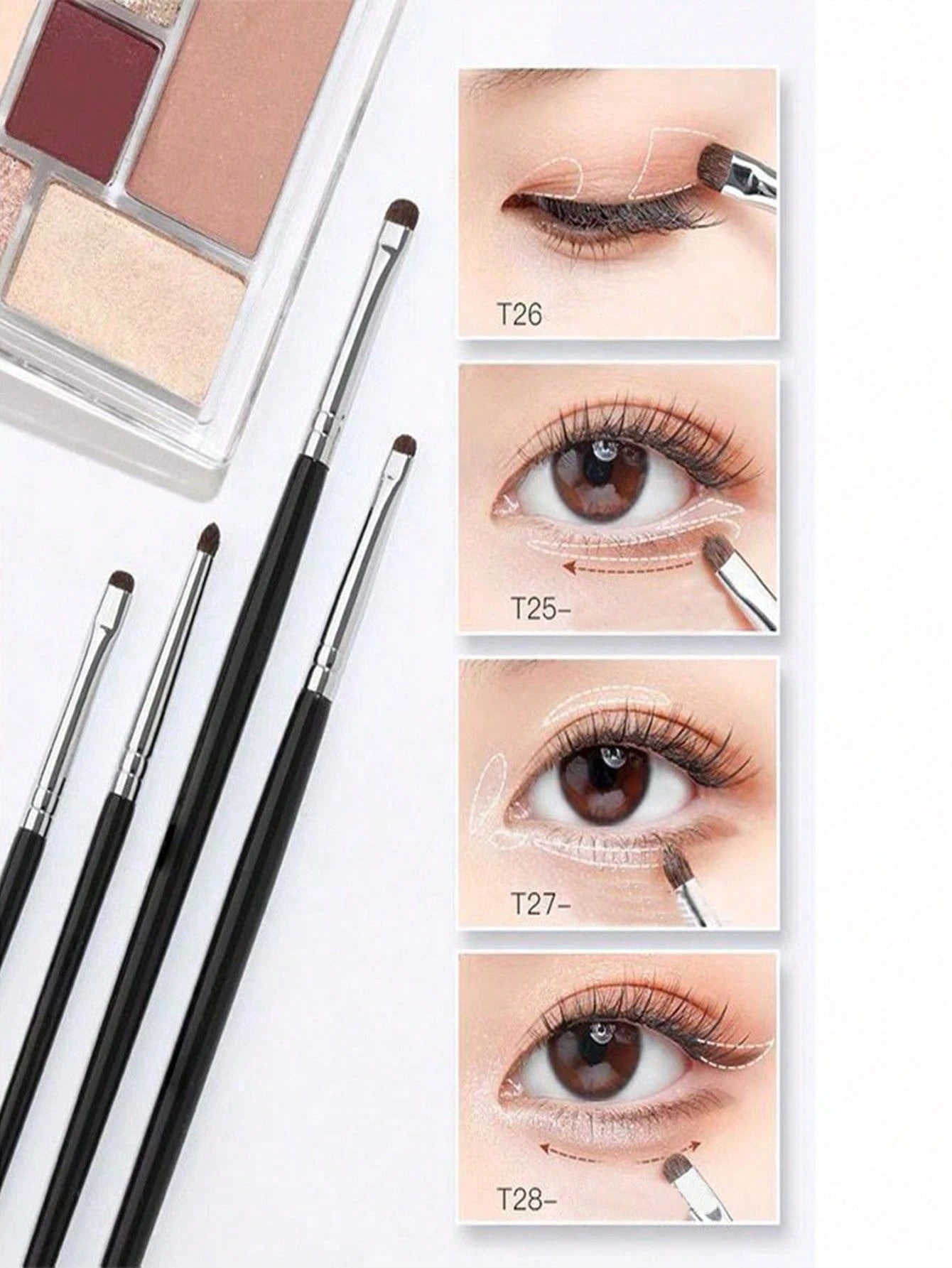4pcs Eyeshadow & Eyeliner Detail Brush Set, Includes Angled Eyeliner Brush, Ultra-Fine Eyeliner Brush And Eyebrow Brush, Suitable For Eyebrows, Eyeliner And Eyeshadow, Easily Create Charming Eye Makeu