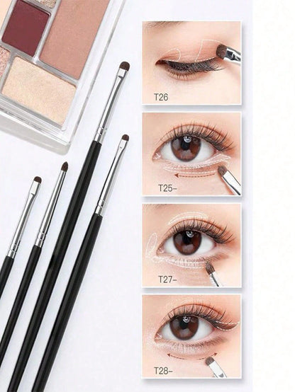 4pcs Eyeshadow & Eyeliner Detail Brush Set, Includes Angled Eyeliner Brush, Ultra-Fine Eyeliner Brush And Eyebrow Brush, Suitable For Eyebrows, Eyeliner And Eyeshadow, Easily Create Charming Eye Makeu