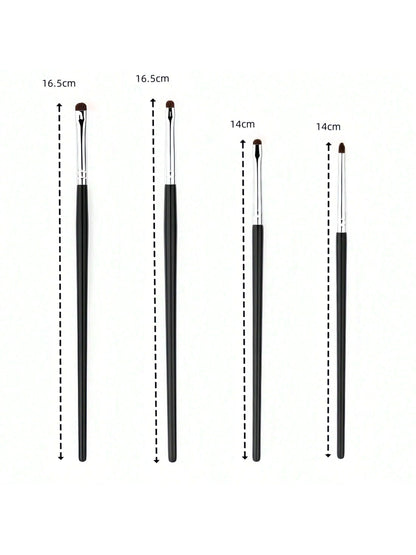 4pcs Eyeshadow & Eyeliner Detail Brush Set, Includes Angled Eyeliner Brush, Ultra-Fine Eyeliner Brush And Eyebrow Brush, Suitable For Eyebrows, Eyeliner And Eyeshadow, Easily Create Charming Eye Makeu