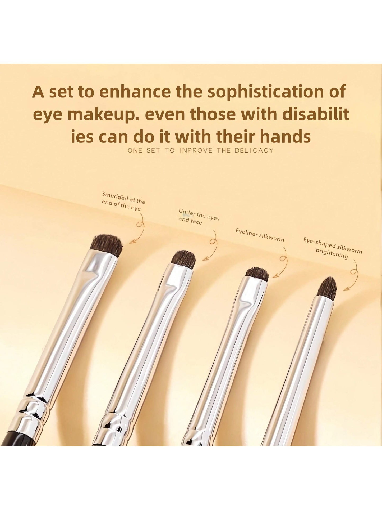 4pcs Eyeshadow & Eyeliner Detail Brush Set, Includes Angled Eyeliner Brush, Ultra-Fine Eyeliner Brush And Eyebrow Brush, Suitable For Eyebrows, Eyeliner And Eyeshadow, Easily Create Charming Eye Makeu