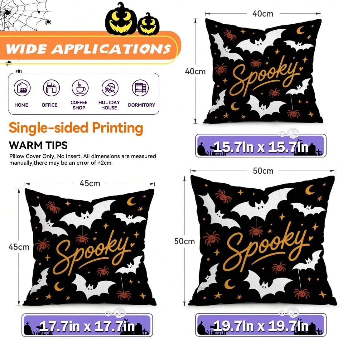 4pcs Halloween Ghost Pattern Single-Sided Printed Pillow Covers/Cushion Covers, Multi-Scene Atmosphere Decorative Pillow Covers Suitable For Living Room, Sofa, Bedroom, Pillow Inserts Not Included