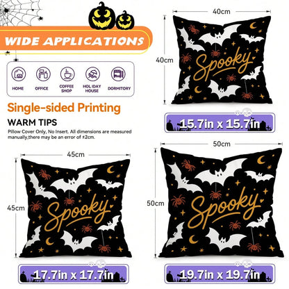 4pcs Halloween Ghost Pattern Single-Sided Printed Pillow Covers/Cushion Covers, Multi-Scene Atmosphere Decorative Pillow Covers Suitable For Living Room, Sofa, Bedroom, Pillow Inserts Not Included