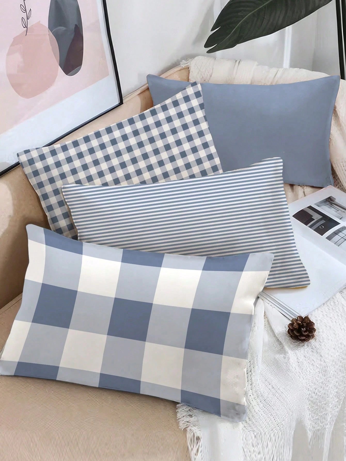 4pcs, Light Blue Striped Pillow Covers, Best-Selling, Home Decorative Pillow Covers, Sofa Living Room Bedroom Pillow Covers, No Pillow Insert