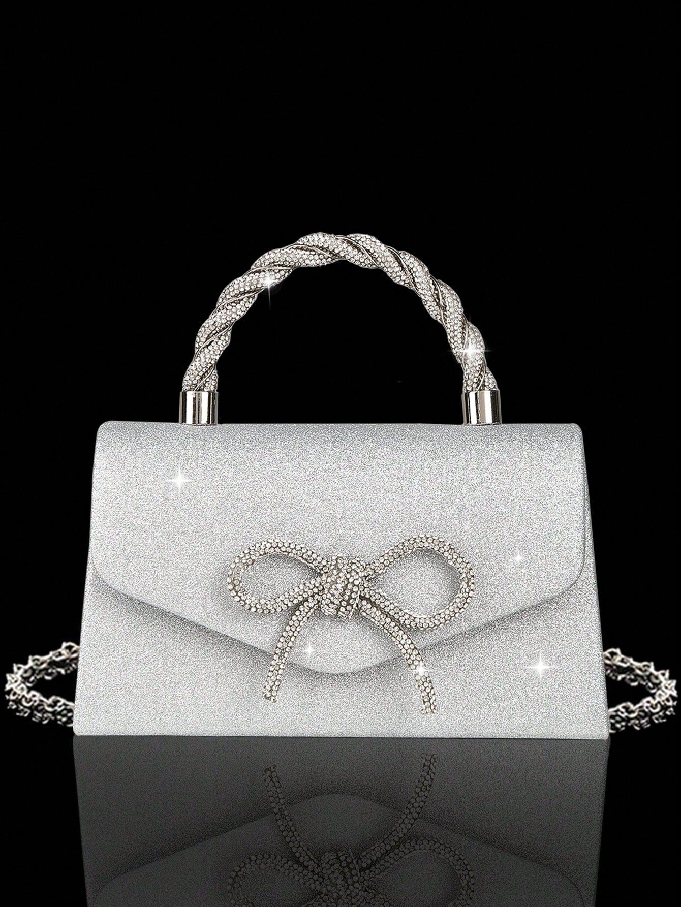 4pcs Luxury Sparkling Women's Jewelry Set, Formal Party Handbag With Rhinestone Bow Decor, Bridal Wedding Gift Set, Suitable For Party, Wedding, Prom, Gala