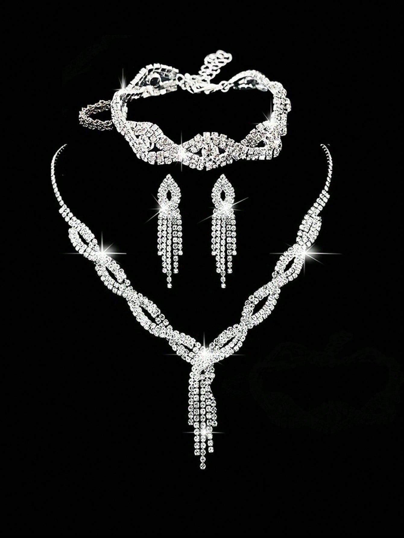 4pcs Luxury Sparkling Women's Jewelry Set, Formal Party Handbag With Rhinestone Bow Decor, Bridal Wedding Gift Set, Suitable For Party, Wedding, Prom, Gala