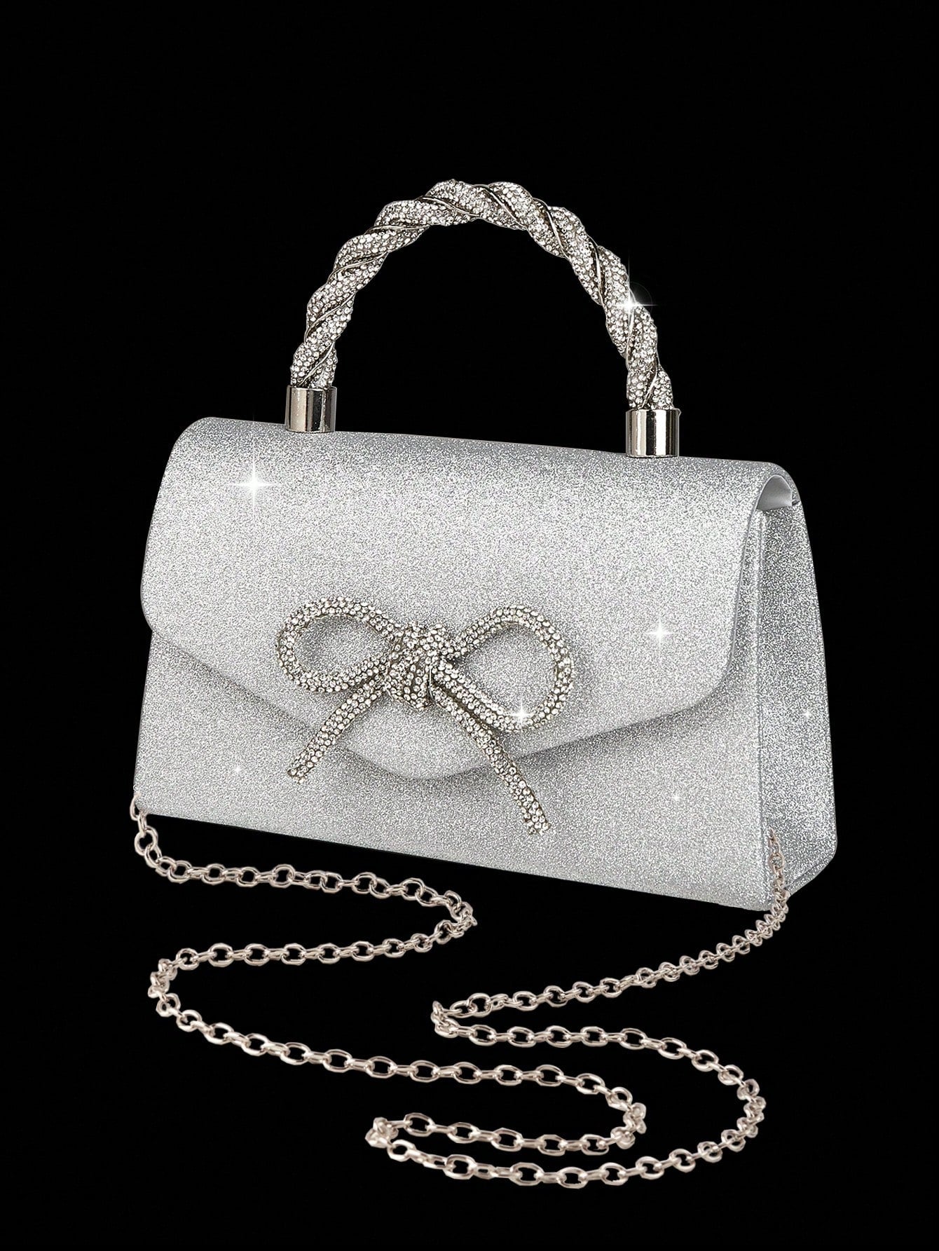 4pcs Luxury Sparkling Women's Jewelry Set, Formal Party Handbag With Rhinestone Bow Decor, Bridal Wedding Gift Set, Suitable For Party, Wedding, Prom, Gala