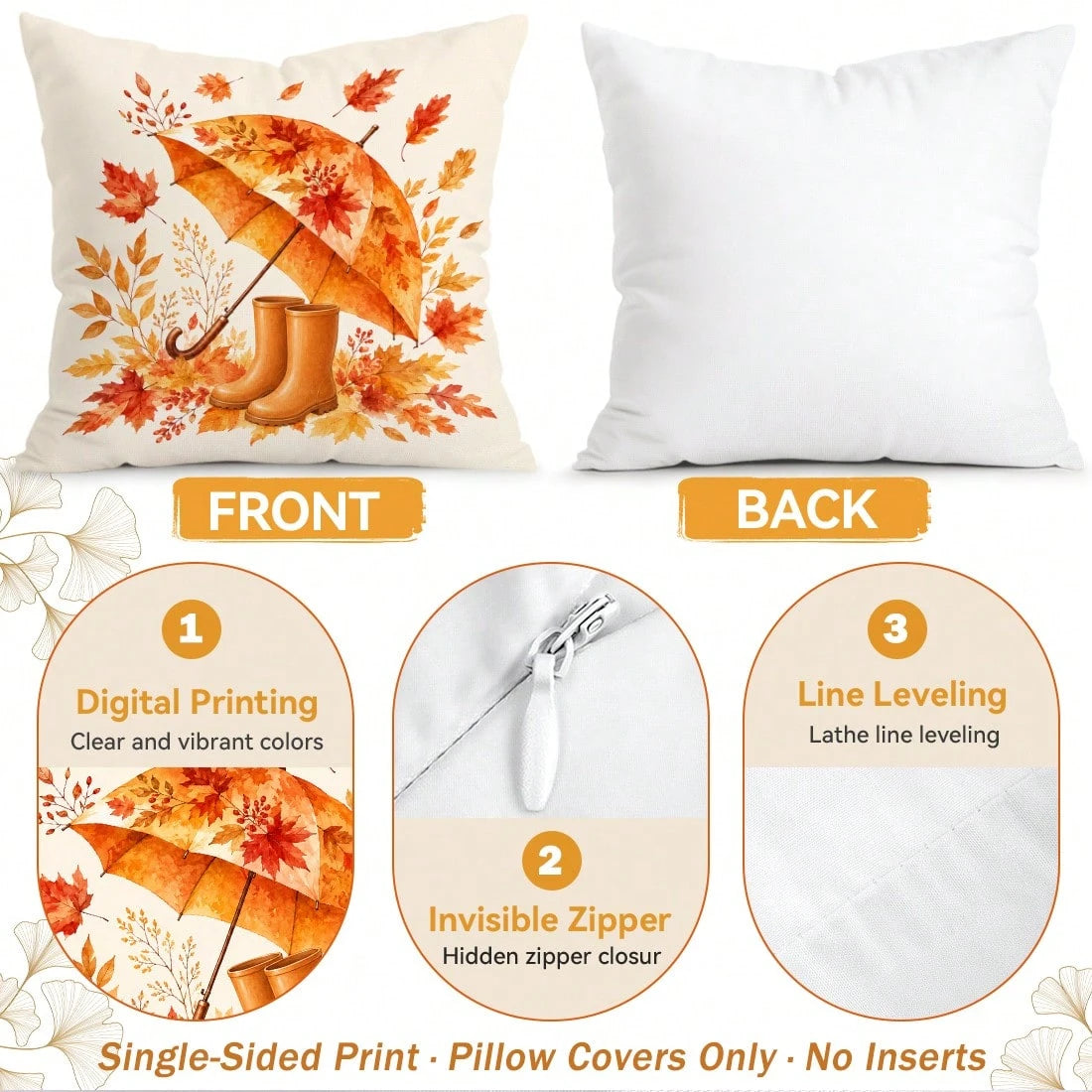 4pcs Modern Autumn Maple Leaf Pattern Single-Sided Printed Pillow Covers/Cushion Covers, Multi-Scene Atmosphere Decoration Pillow Covers Suitable For Living Room, Sofa, Bedroom, Without Pillow Insert