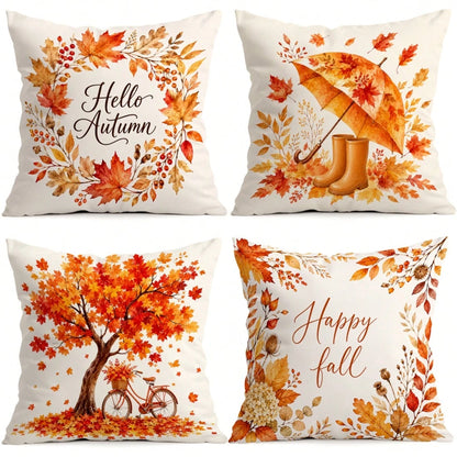 4pcs Modern Autumn Maple Leaf Pattern Single-Sided Printed Pillow Covers/Cushion Covers, Multi-Scene Atmosphere Decoration Pillow Covers Suitable For Living Room, Sofa, Bedroom, Without Pillow Insert