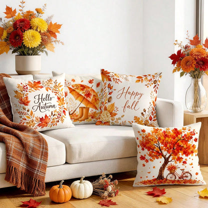4pcs Modern Autumn Maple Leaf Pattern Single-Sided Printed Pillow Covers/Cushion Covers, Multi-Scene Atmosphere Decoration Pillow Covers Suitable For Living Room, Sofa, Bedroom, Without Pillow Insert