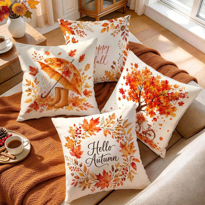 4pcs Modern Autumn Maple Leaf Pattern Single-Sided Printed Pillow Covers/Cushion Covers, Multi-Scene Atmosphere Decoration Pillow Covers Suitable For Living Room, Sofa, Bedroom, Without Pillow Insert